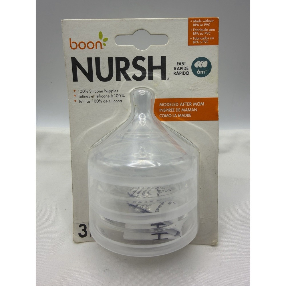 Boon Nursh Silicone Bottle Nipples Fast Flow 6m+ NEW Pack Of 3